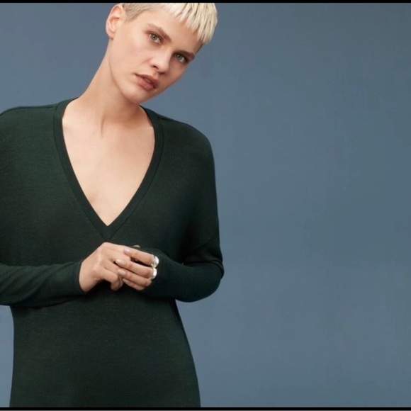 Wilfred Free Aritzia  Devinette Long Sleeve Top Olive Green V-Neck Size Large - Picture 1 of 7